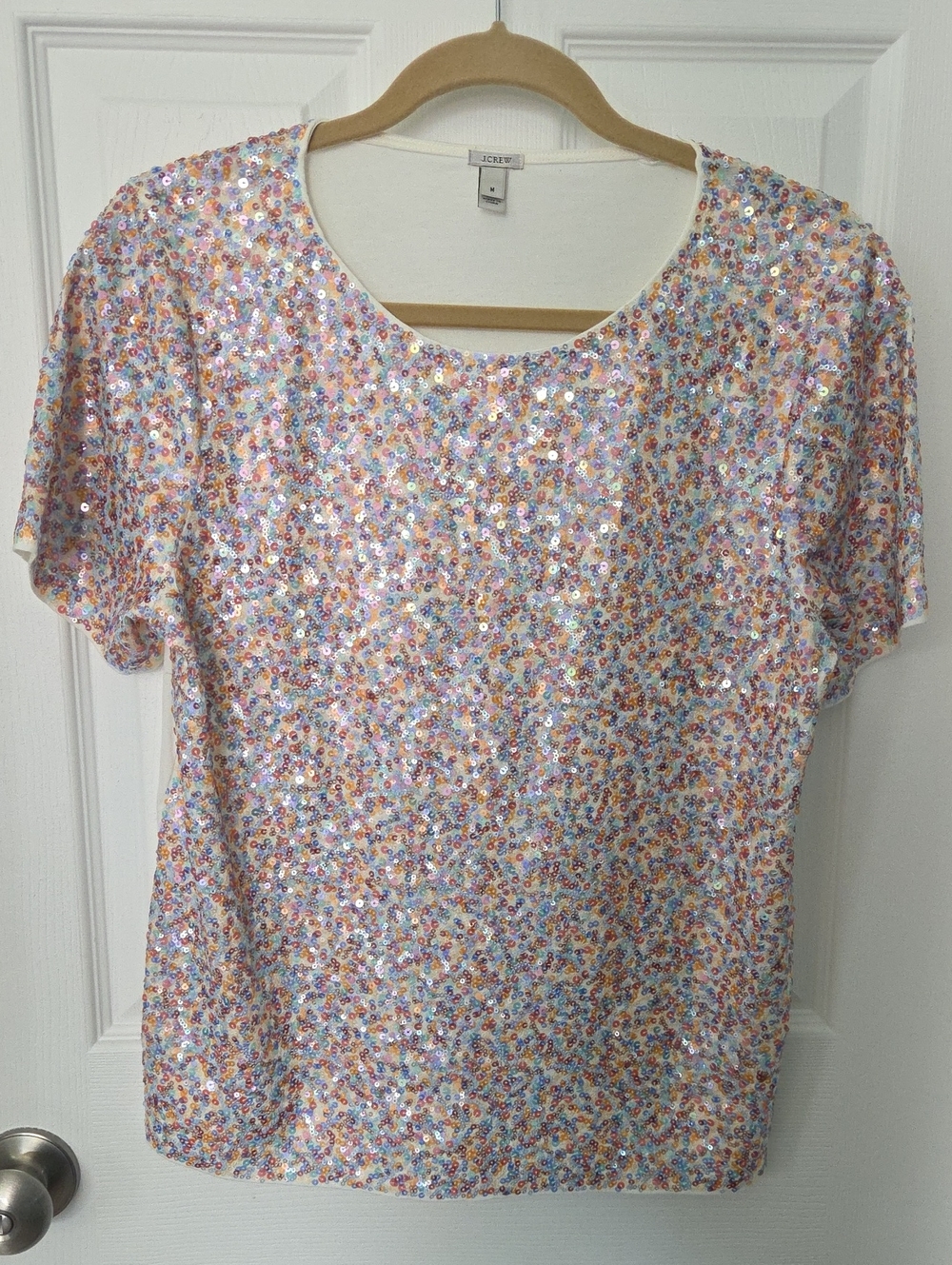 J.Crew Sequin Top M Multicolor Short Sleeve Sparkle Party Holiday M